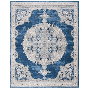 Brentwood Navy/Light Gray 10 ft. x 13 ft. Distressed Medallion Floral Area Rug