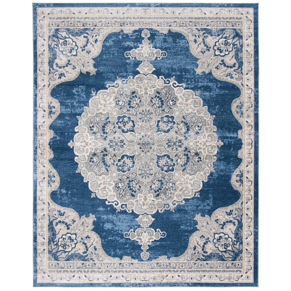SAFAVIEH Brentwood Navy/Light Gray 10 ft. x 13 ft. Distressed Medallion Floral Area Rug