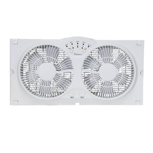 VISIONAIR 9 in. Reversable Twin Window Fan with Thermostat, White