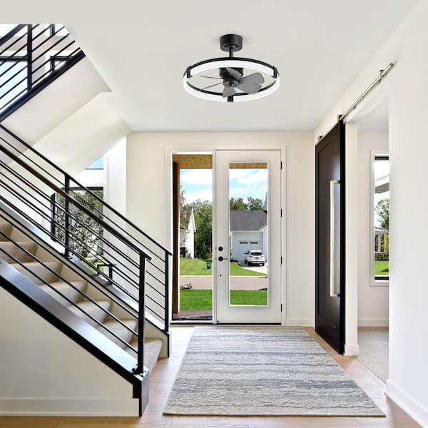 23 in. Indoor Black Chandelier Caged Ceiling Fan with LED Light, Gray Blade, Downrod and Remote Included