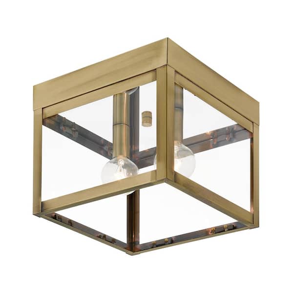 AVIANCE LIGHTING Creekview 2-Light Antique Brass Outdoor Flush Mount Light