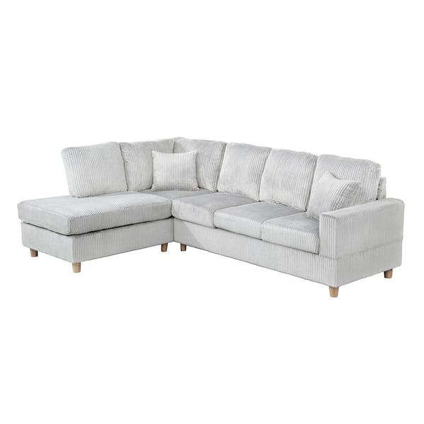 Lira 75 in. W Straight Arm 2-Piece Corduroy Fabric L Shape Sectional Sofa in Light Grey with Reversible Chaise