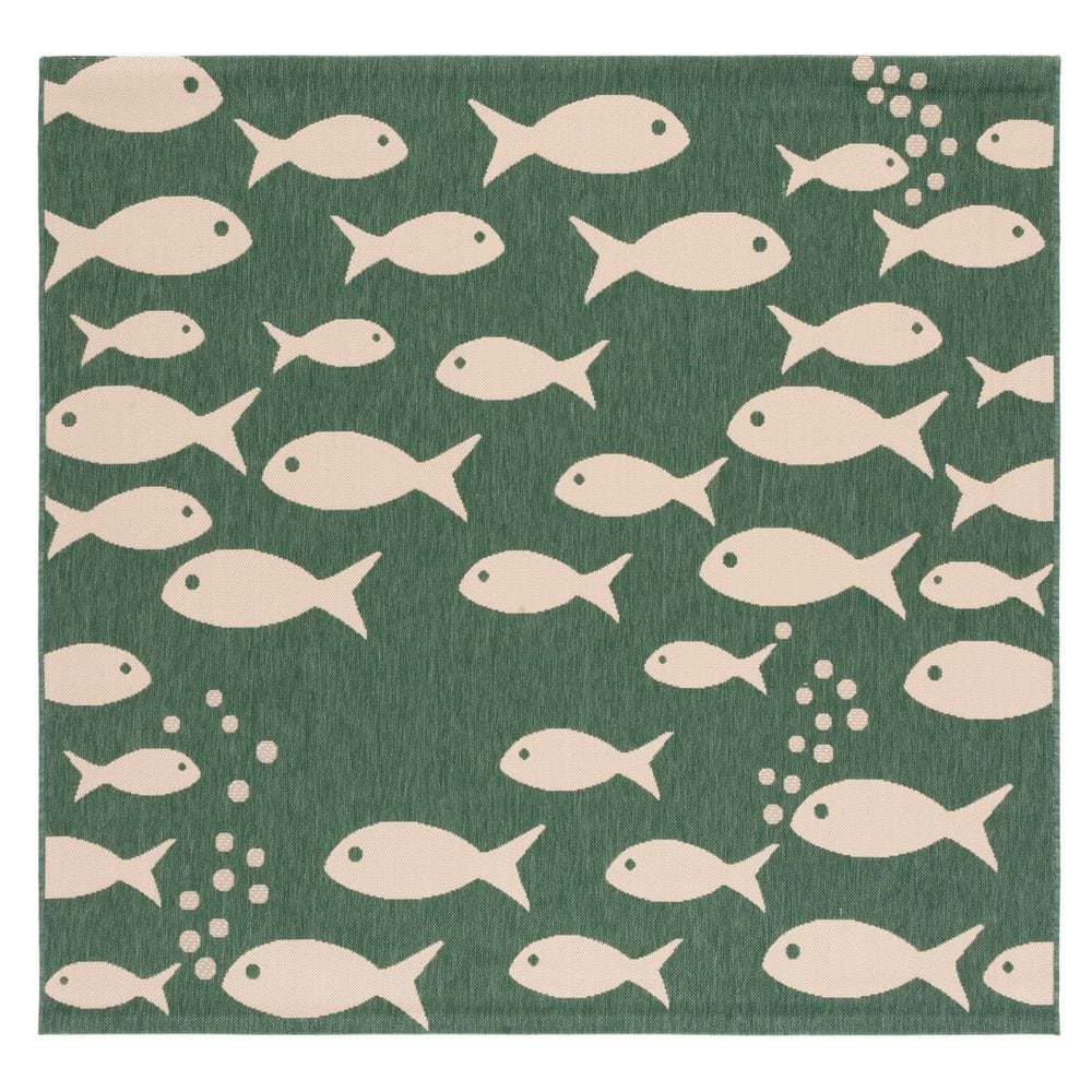 Courtyard Dark Green/Ivory 5 ft. x 5 ft. Novelty Fish Indoor/Outdoor Square Area Rug price history on PriceWatchPro