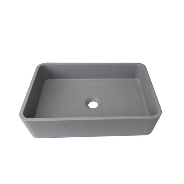 FUNKOL 19.7 in. W x 4.72 in. D Rectangular Smooth Bathroom Cement Sink in Cement Color (without Drain Valve) Console Sink Basin