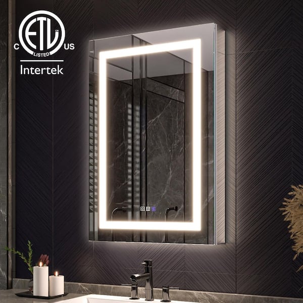 24 in. W x 36 in. H Rectangular Silver Aluminum Recessed/Surface Mount Right Hinge Dimmable Medicine Cabinet with Mirror