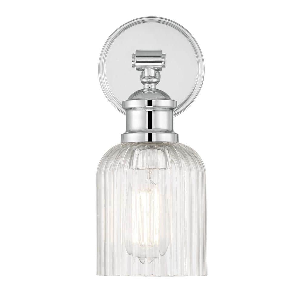 Chrome Ribbed Glass Shade 1-Light Wall Sconce
