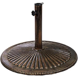 22 in. Round Cast Iron Patio Umbrella Base in Bronze with Ridged Design