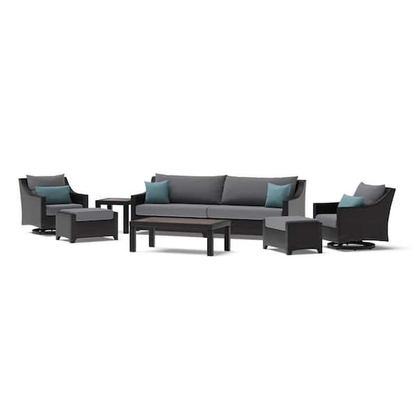 RST BRANDS Deco 8-Piece Wicker Motion Patio Conversation Deep Seating Set with Gray Cushions
