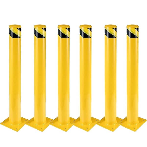 6-Pack 48 Inch Steel Safety Bollard Post, 4.5 Inch Diameter Metal Safety Bollard with 24 Anchor Bolts