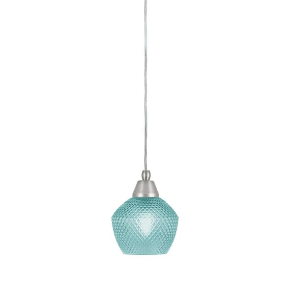 Unbranded Bryson 6.25 in. 1-Light Brushed Nickel Cord Pendant Light with 6 in. Turquoise Textured Glass Shade, no bulb included
