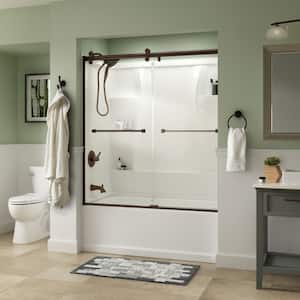 Contemporary 60 in. x 58-3/4 in. Frameless Sliding Bathtub Door in Bronze with 1/4 in. (6mm) Clear Glass