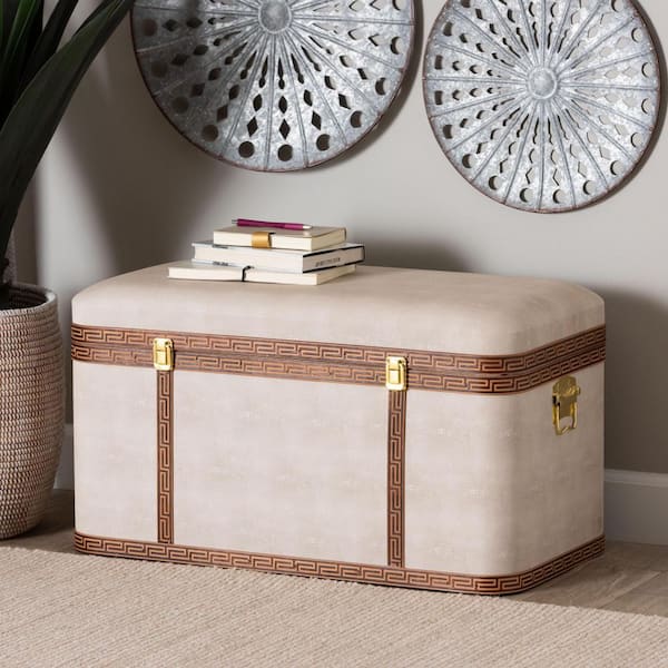 Brenner Beige Faux Shagreen Storage Trunk 29.9 in.