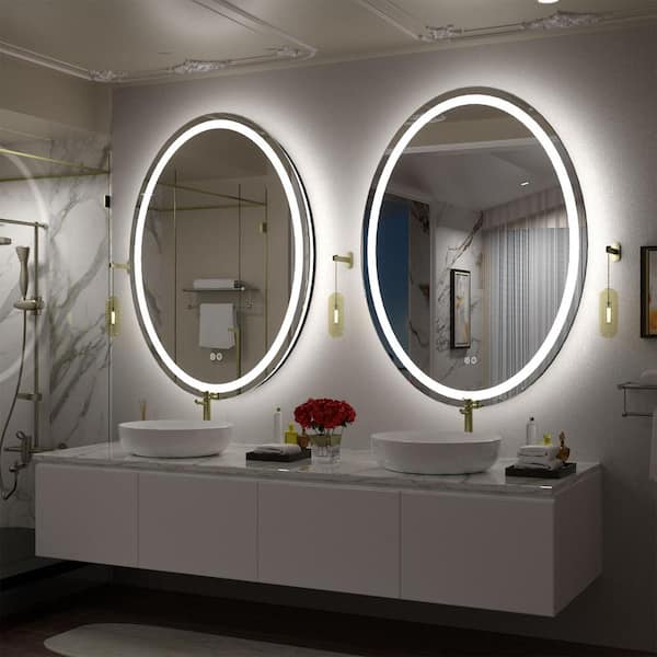 28 in. W x 36 in. H Oval Frameless Super Bright 192 Leds/m Lighted Anti-Fog Tempered Glass Wall Bathroom Vanity Mirror