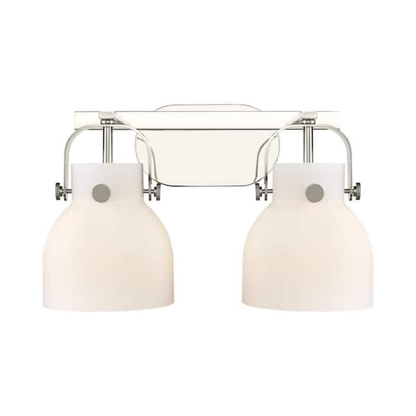 Innovations Pilaster II Bell 17 in. 2-Light Polished Nickel Vanity Light with Glass Shade
