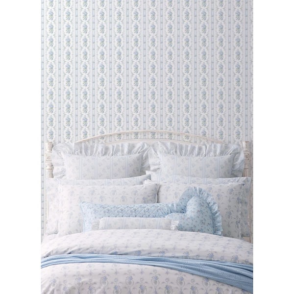 Dreamy Days Sweet Blue Stripe and Floral Wallpaper