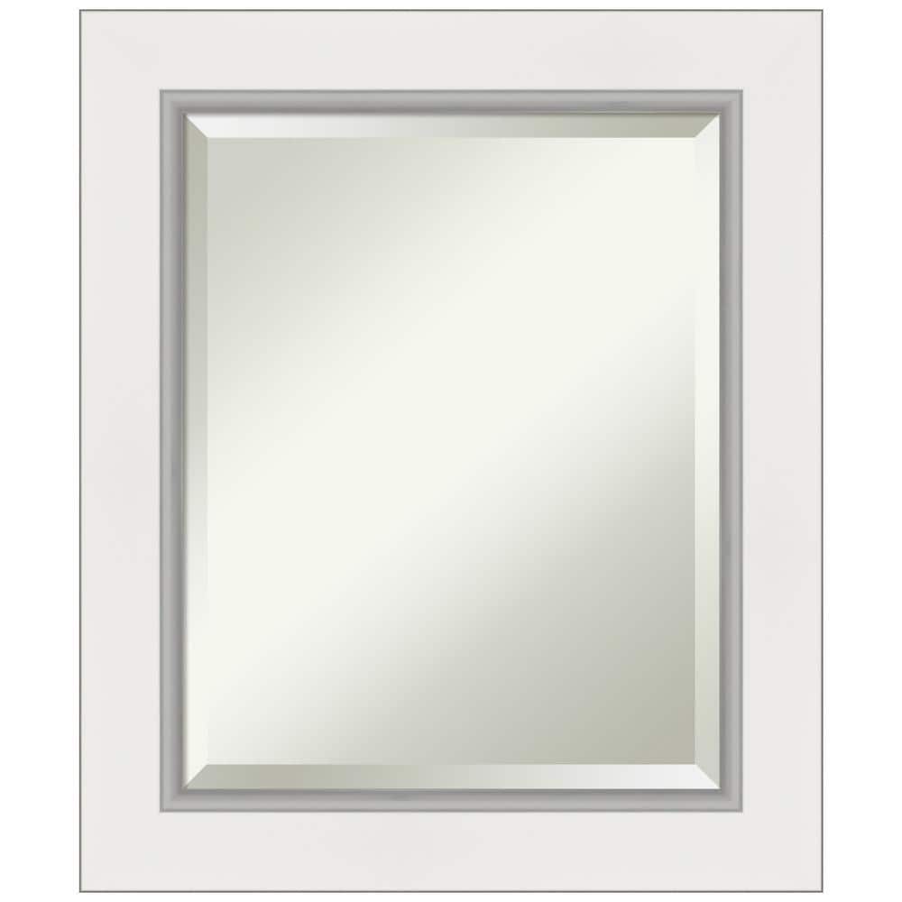Eva White and Silver Rectangular Beveled Wall Mirror