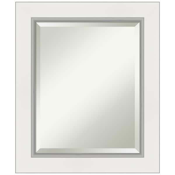 Amanti Art Eva 21.5 in. x 25.5 in. Modern Rectangle Framed White Silver Wall Mirror