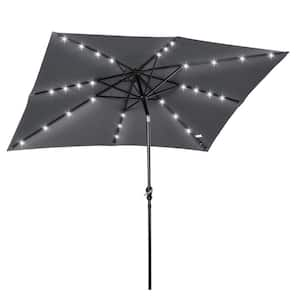 9 ft. x 7 ft. Steel LED Lighted Outdoor Market Umbrella in Dark Gray with Tilt, Crank