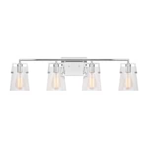 Crofton 33.375 in. W x 9 in. H 4-Light Chrome Bathroom Vanity Light with Clear Glass Shades