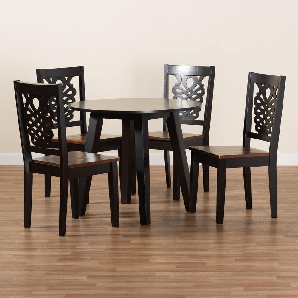 Elegant Two-Tone Dark and Walnut Brown Wood 5-Piece Dining Set