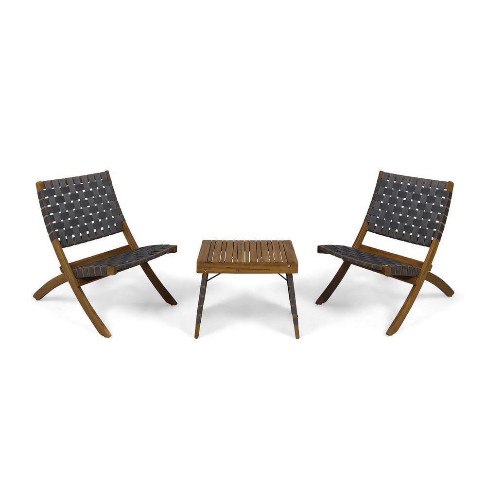 Noble House Huntsville Brown 3Piece Wood Patio Conversation Seating Set 68248 The Home Depot