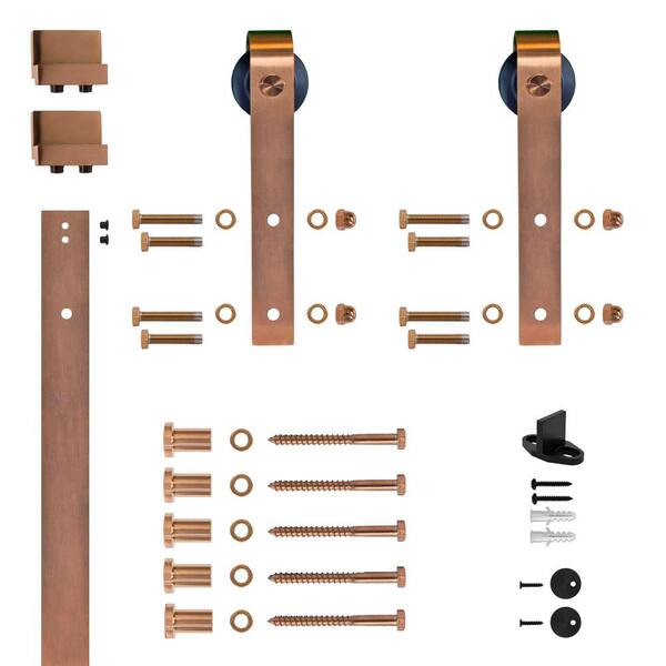 Unbranded Hook Strap Copper PVD Rolling Barn Door Hardware Kit with 2-3/4 in. Wheel
