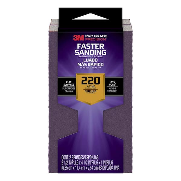 Pro Grade Precision 2 1/2 in. x 4-1/2 in. x 1 in. 220-Grit Extra Fine Block Sanding Sponge (2-Pack)