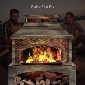 37 in. Steel Outdoor Wood Burning Fireplace with Wood Storage Rectangular Freestanding