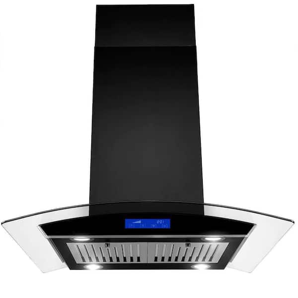 Unbranded 30 in. 900 CFM Ducted Range Hood in Stainless Steel Tempered Glass 3 Speed Black LEDs in Black