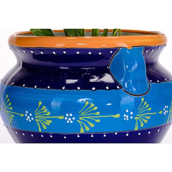 Talavera Oval Pot Blue Rim