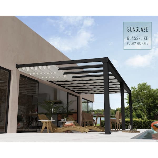 Stockholm 11 ft. x 24 ft. Gray/Clear Patio Cover with Shades