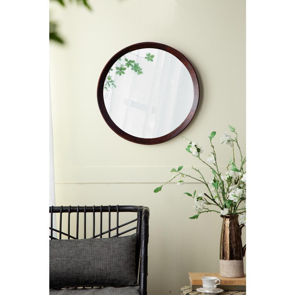 Small Round Dark Brown Mango Wood Decorative Mirror