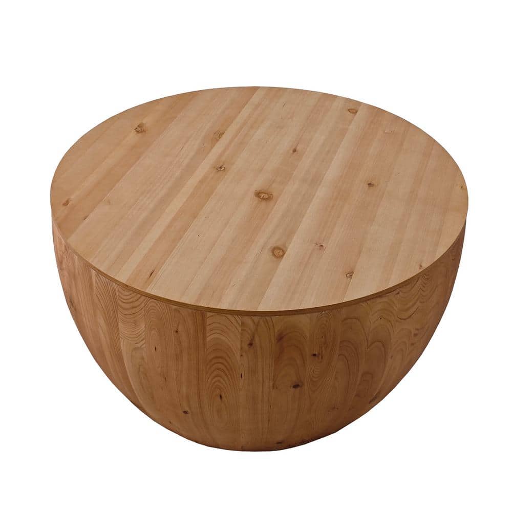 Natural 31.50 in. Wood Vintage Style Bucket Shaped Coffee Table for Office,