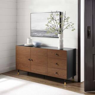 Mobile TV Modway EEI-3303 In Noce - Supporto 70 Pollici - Stile Mid-Century Con Ante Scorrevoli