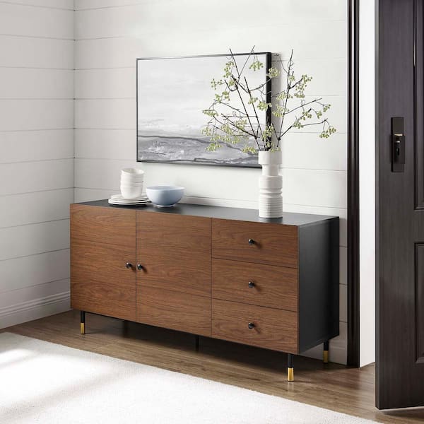 MODWAY Nexus Storage Cabinet Sideboard TV Stand and Fits TV's up to 65 in. Black Walnut