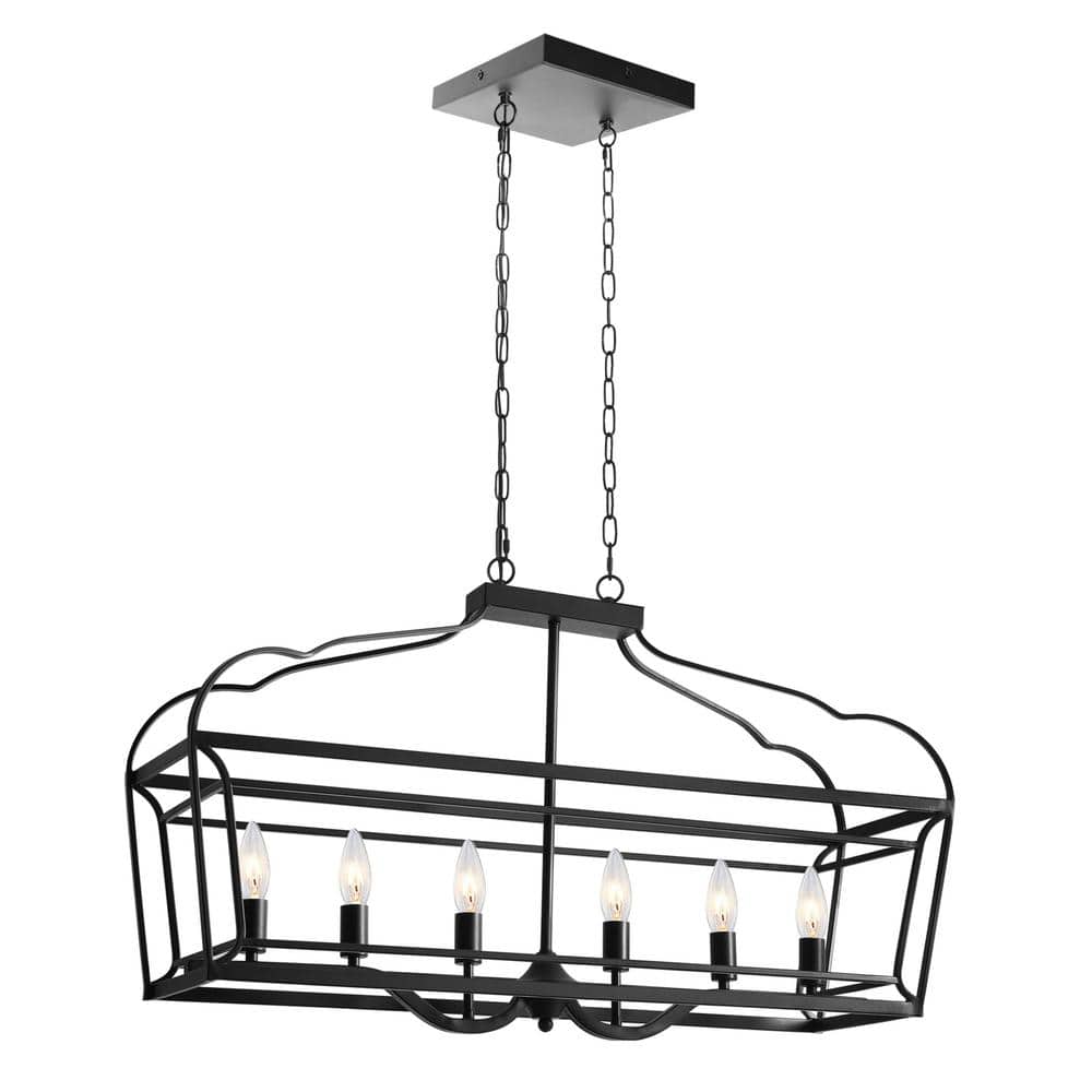FestaLed 6Light Black Farmhouse Linear Island Hanging Chandelier