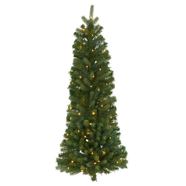 Nearly Natural 4 Ft Pre Lit Flat Back Wall Hanging Artificial Christmas Tree With 50 Battery Operated Clear Led Lights T1769 The Home Depot