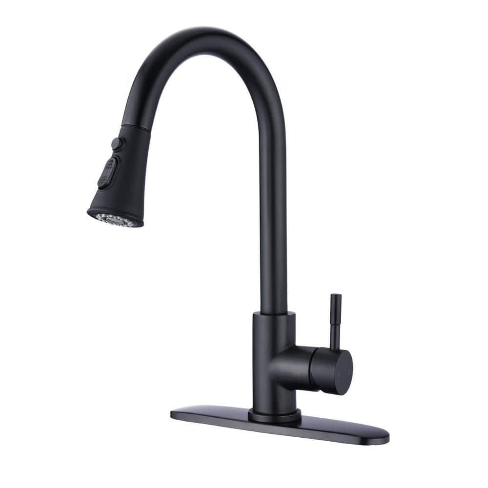 Single Handle Pull Down Sprayer Kitchen Faucet Stainless Steel Pull Out Sink Faucet in Matte Black