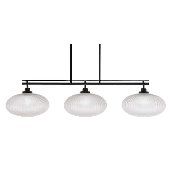 Unbranded Monroe 3-Light, Matte Black Billiard Light, Any room with 12 in. Bubble Ribbed Glass Shades no bulbs included