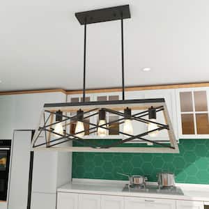 5-Lights Kitchen Island Anchor Grey Oak Finish Pendant with Matte Black Finish