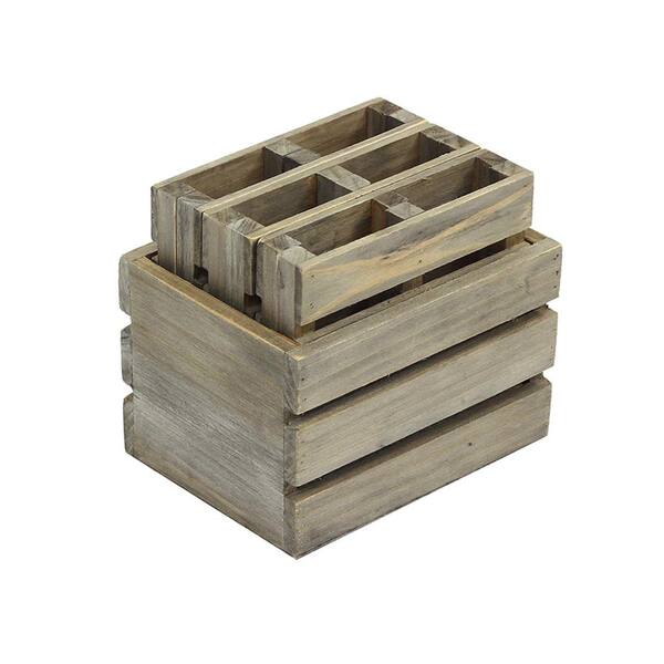 Crates & Pallet 4 in. Miniature Crate with 6-Pallet Coasters in Weathered Gray