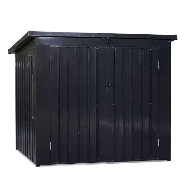 Outdoor Garbage Can Storage Shed 5 ft. W x 4.5 ft. D Metal Shed for 2 Trash Cans Black (22.5 sq. ft. )