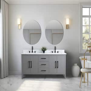 60 in. W x 22 in. D x 34 in. H Double Sink Bathroom Vanity Cabinet in Cashmere Gray with Engineered Marble Top in White