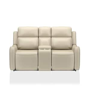 Chapmin 70 in. Beige Faux Leather 2-Seat Loveseat with Cup Holders