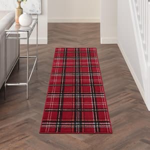 Grafix Red 2 ft. x 6 ft. Plaid Contemporary Runner Area Rug
