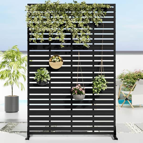 Dovelina 47 in. x 72 in. Black Textured Metal Garden Screens Outdoor Privacy Screen