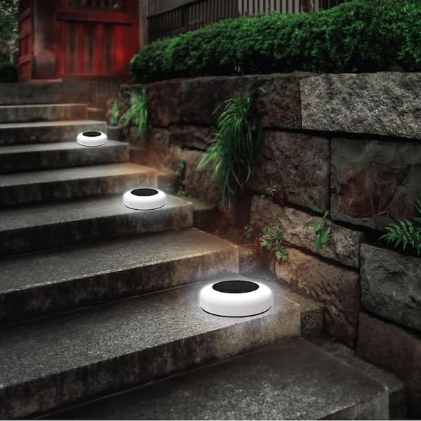 White Solar 3-Modes Integrated LED Weather Resistant Path Lights Outdoor Landscape Color Changing Disk Pathway (8-Pack)