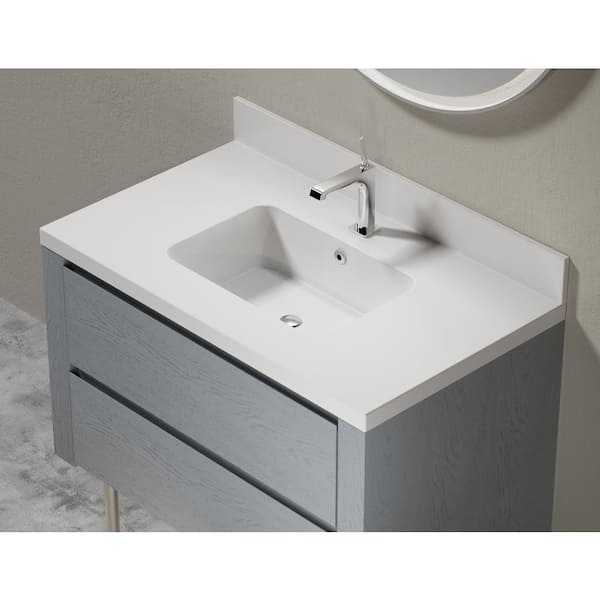Dyconn True 37 In W Solid Surface, One Piece Vanity Top And Sink