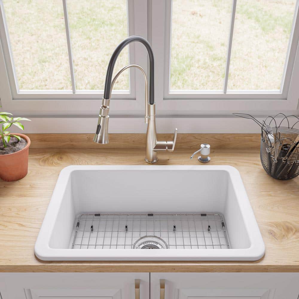 27'' White Fireclay Drop-in Single Bowl Kitchen Sink