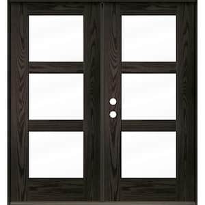 Modern 72 in. x 80 in. 3-Lite Right-Active/Inswing Clear Glass Baby Grand Stain Double Fiberglass Prehung Front Door